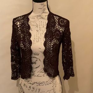 Dark brown coverlet jacket. So darling on